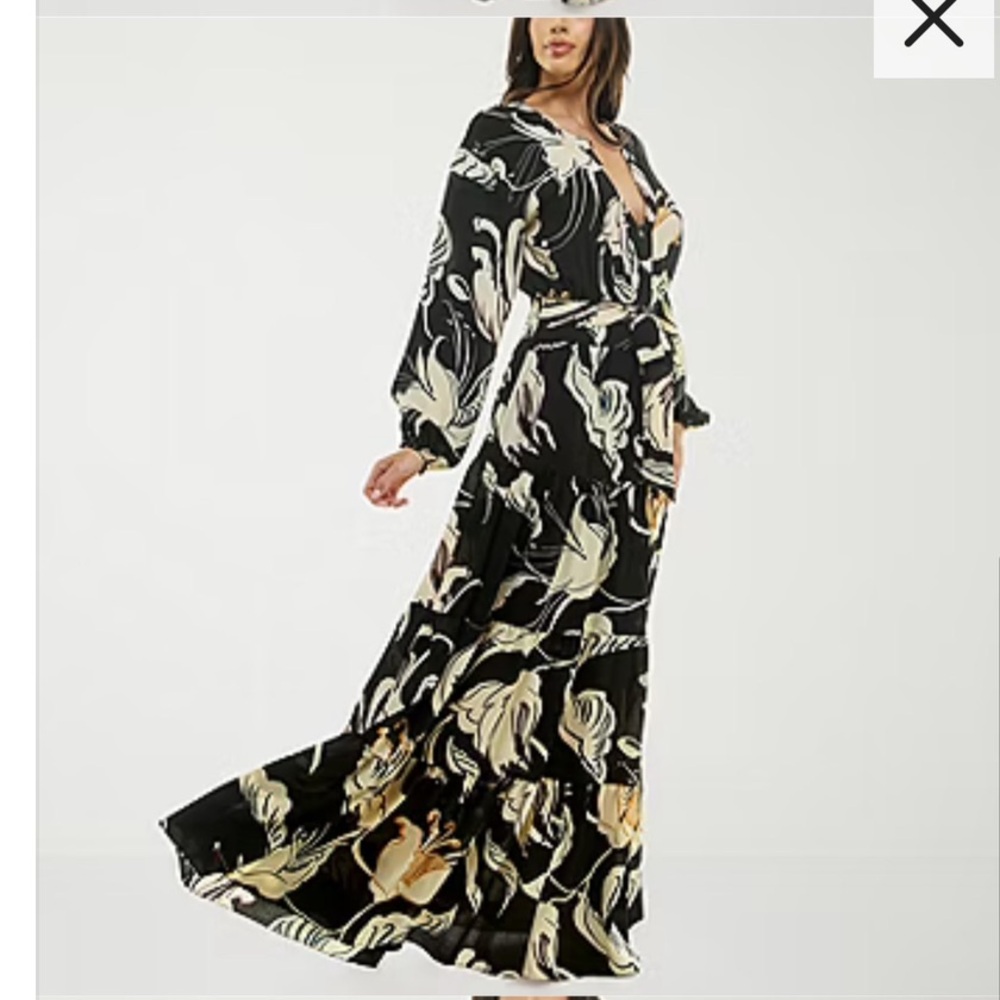 Black Crepe Floral Maxi Dress